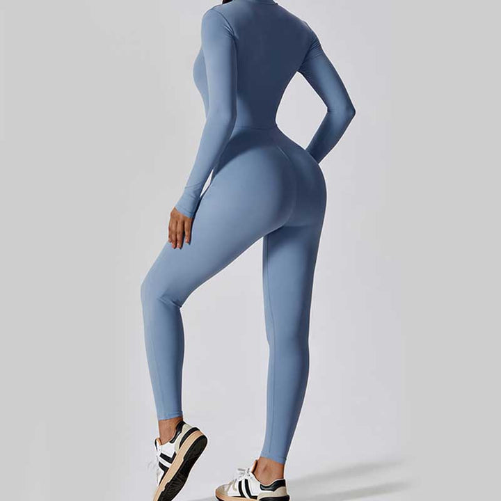 Buddha Stones Women Zipper Long Sleeve Shapewear Jumpsuit Sports Fitness Yoga Bodysuit