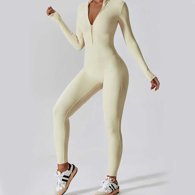 Buddha Stones Women Zipper Long Sleeve Shapewear Jumpsuit Sports Fitness Yoga Bodysuit