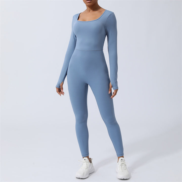 Buddha Stones Women Long Sleeve Backless Jumpsuit Sports Fitness Yoga Bodysuit