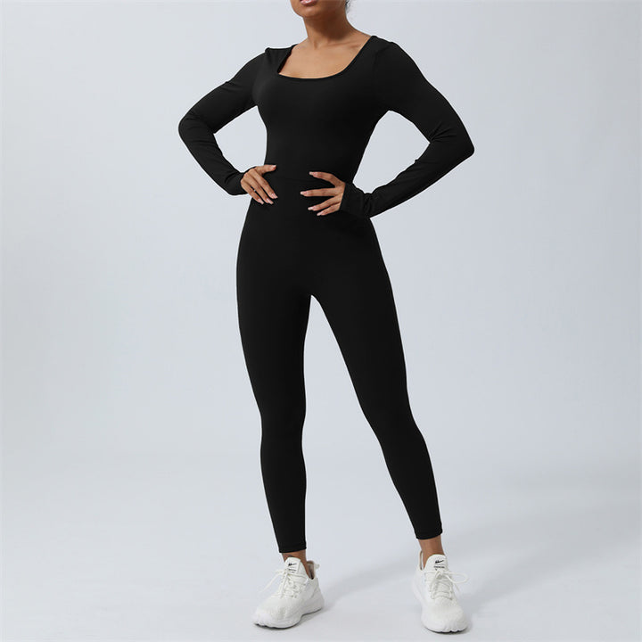 Buddha Stones Women Long Sleeve Backless Jumpsuit Sports Fitness Yoga Bodysuit