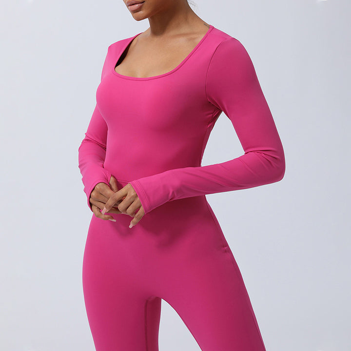 Buddha Stones Women Long Sleeve Backless Jumpsuit Sports Fitness Yoga Bodysuit