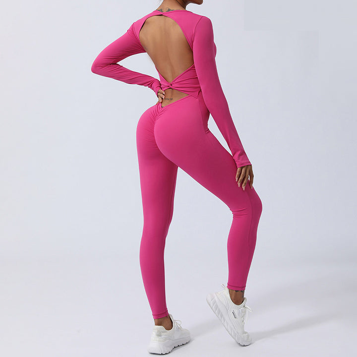 Buddha Stones Women Long Sleeve Backless Jumpsuit Sports Fitness Yoga Bodysuit