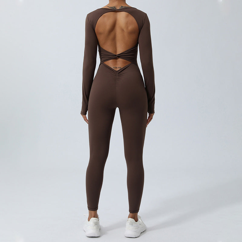 Buddha Stones Women Long Sleeve Backless Jumpsuit Sports Fitness Yoga Bodysuit - image 20