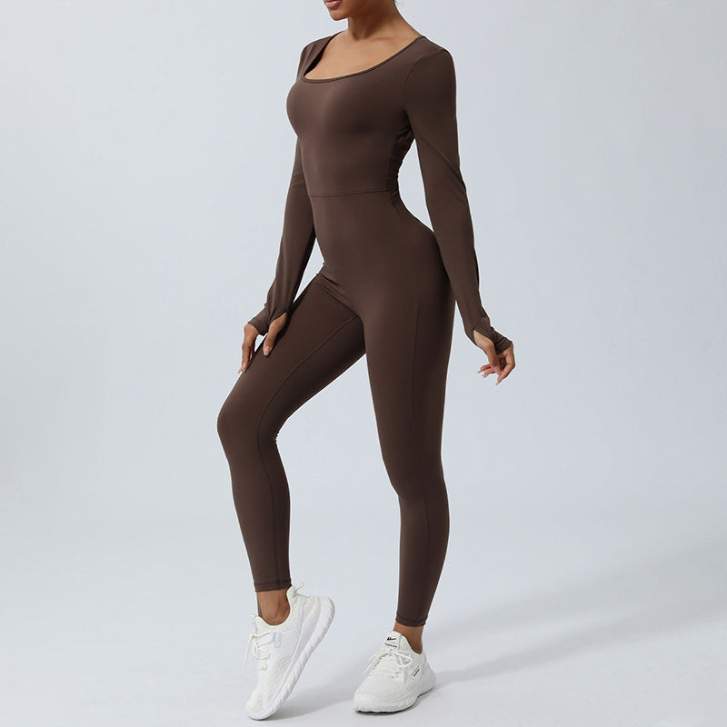 Buddha Stones Women Long Sleeve Backless Jumpsuit Sports Fitness Yoga Bodysuit