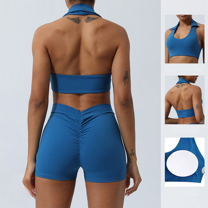 Buddha Stones 2Pcs Workout Sleeveless Backless Top Shorts Flared Pants Sports Fitness Yoga Outfit Set