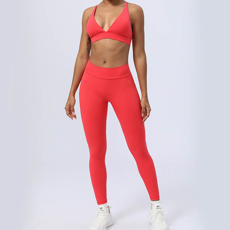 Buddha Stones 2Pcs Backless Criss-Cross Strap Design Top Bra Shorts Leggings Pants Fitness Yoga Outfit Set