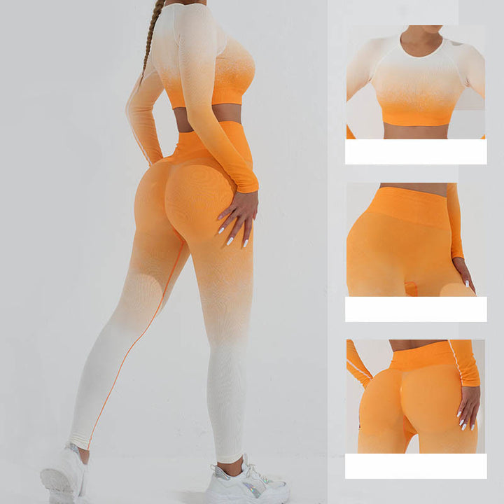 Buddha Stones Gradient Long Sleeve Crop Top Tee Bra Leggings Pants Fitness Yoga Outfit - image 27