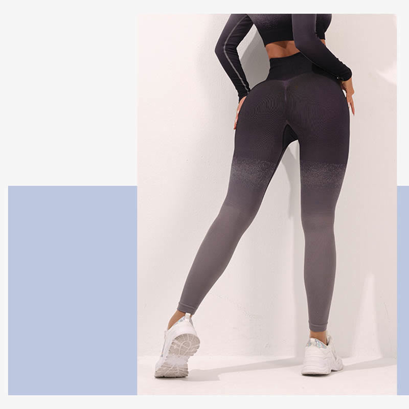 Buddha Stones Gradient Long Sleeve Crop Top Tee Bra Leggings Pants Fitness Yoga Outfit - image 17