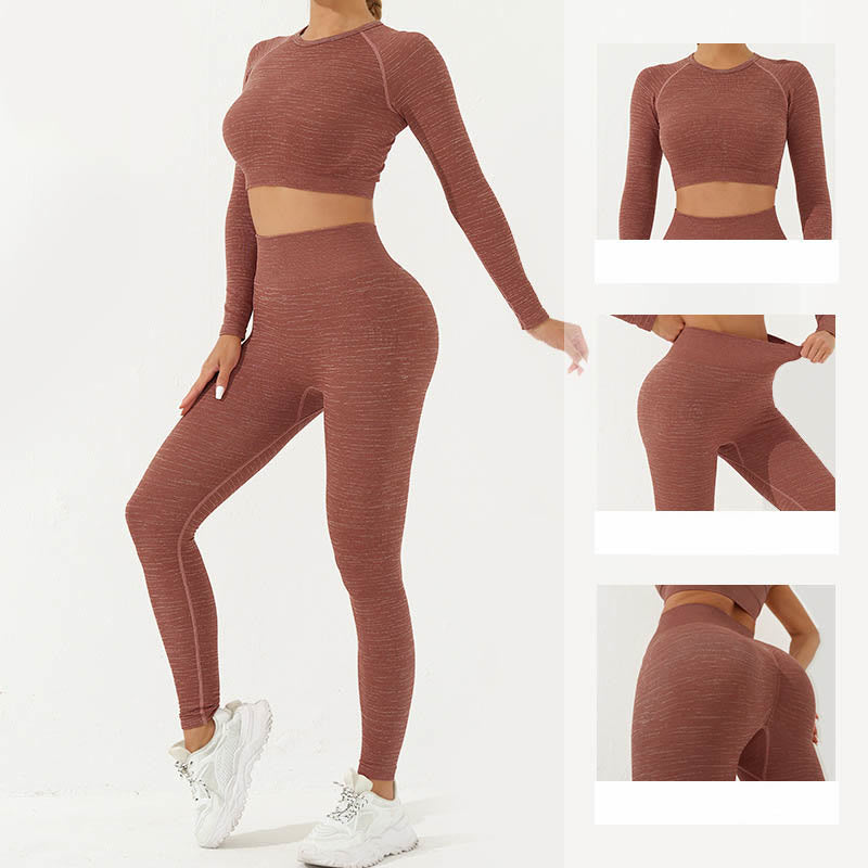 Buddha Stones 2Pcs Simple Print Crop Tank Bra Long Sleeve Top Leggings Pants Sports Outfits Women's Yoga Sets