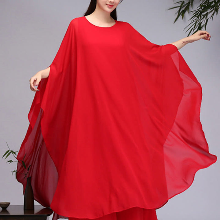 Buddha Stones Simple Pattern Midi Dress Wide Leg Pants Meditation Spiritual Zen Practice Yoga Dance Clothing - Red - Midi Dress(Dress Only) - US8-10，UK/AU12-14，EU40-42 (2XL) - image 14
