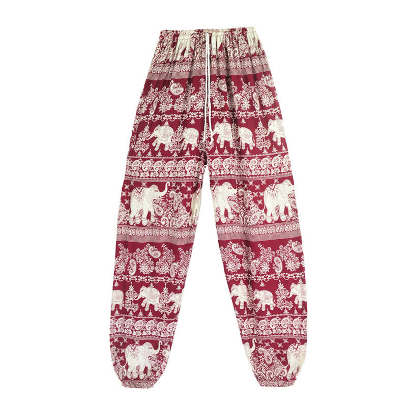 Buddha Stones Boho Loose Elephant Pattern Harem Trousers Women's Yoga Pants