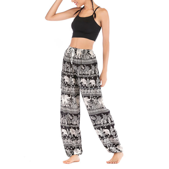Buddha Stones Boho Loose Elephant Pattern Harem Trousers Women's Yoga Pants - image 11