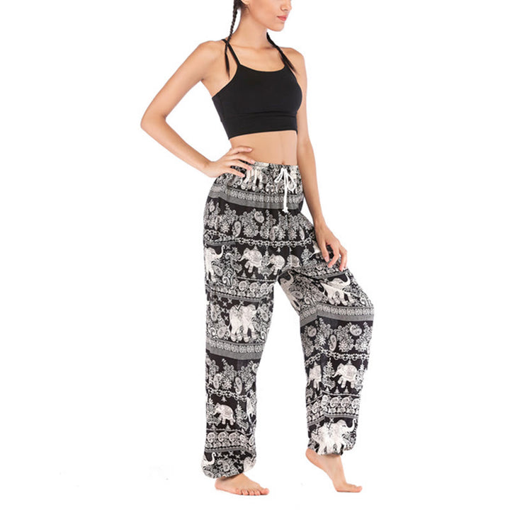 Buddha Stones Boho Loose Elephant Pattern Harem Trousers Women's Yoga Pants - image 14