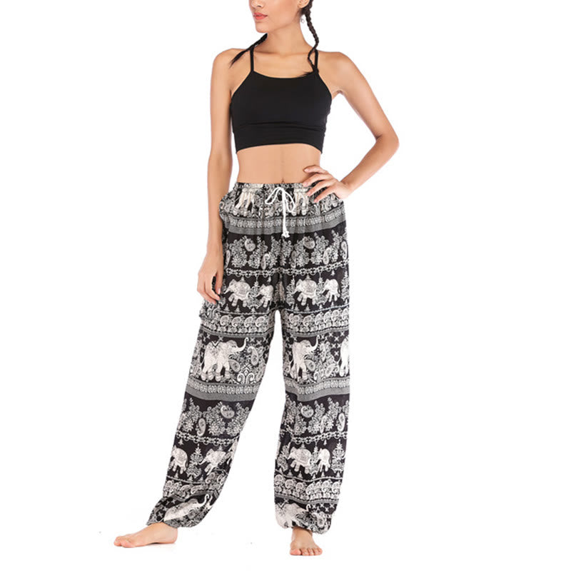 Buddha Stones Boho Loose Elephant Pattern Harem Trousers Women's Yoga Pants