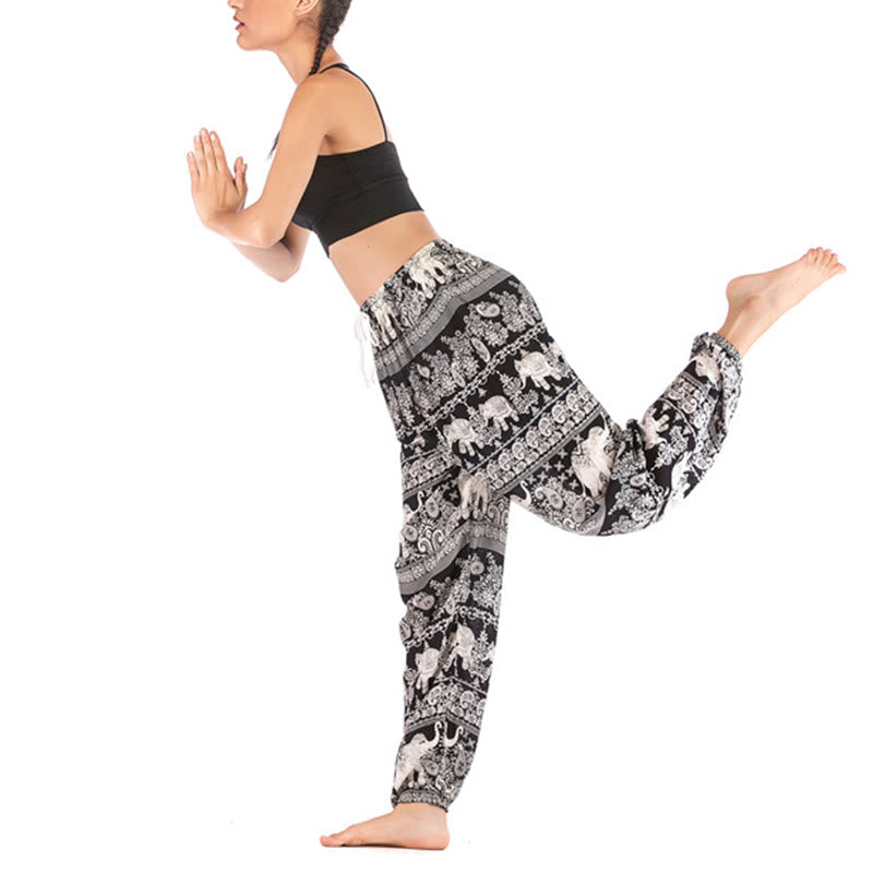 Buddha Stones Boho Loose Elephant Pattern Harem Trousers Women's Yoga Pants - image 16