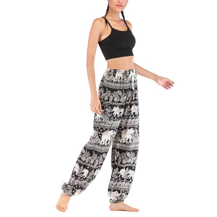 Buddha Stones Boho Loose Elephant Pattern Harem Trousers Women's Yoga Pants - image 17