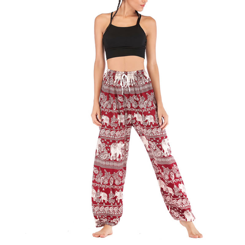 Buddha Stones Boho Loose Elephant Pattern Harem Trousers Women's Yoga Pants - image 3