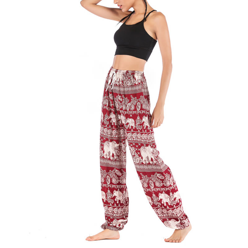 Buddha Stones Boho Loose Elephant Pattern Harem Trousers Women's Yoga Pants - image 9