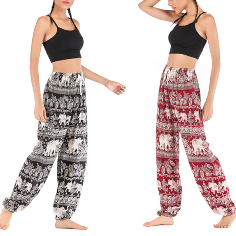 Buddha Stones Boho Loose Elephant Pattern Harem Trousers Women's Yoga Pants - image 19