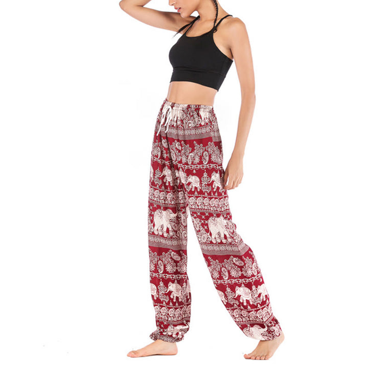 Buddha Stones Boho Loose Elephant Pattern Harem Trousers Women's Yoga Pants