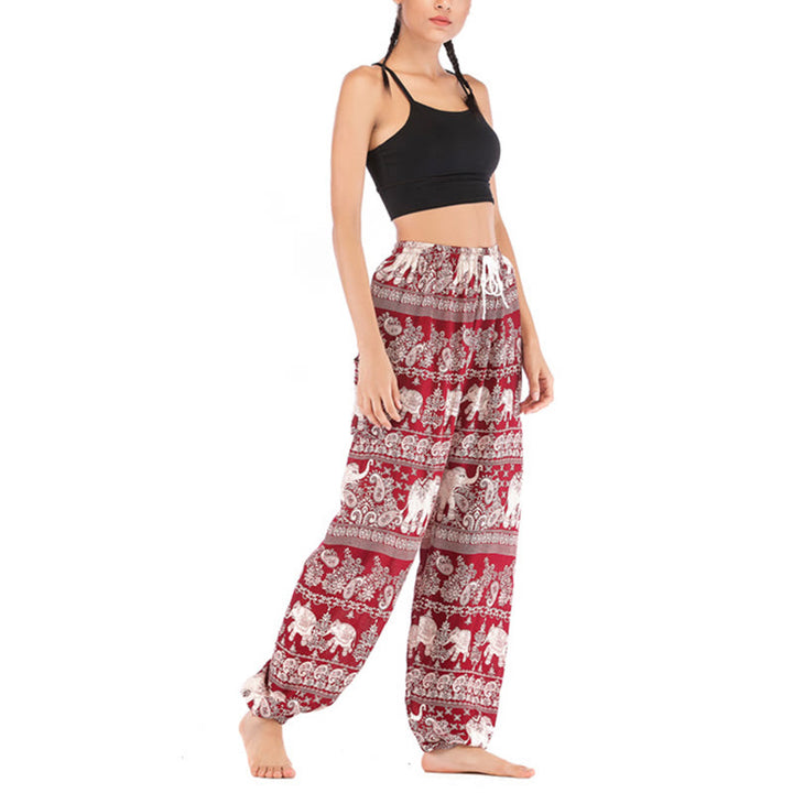 Buddha Stones Boho Loose Elephant Pattern Harem Trousers Women's Yoga Pants - image 4