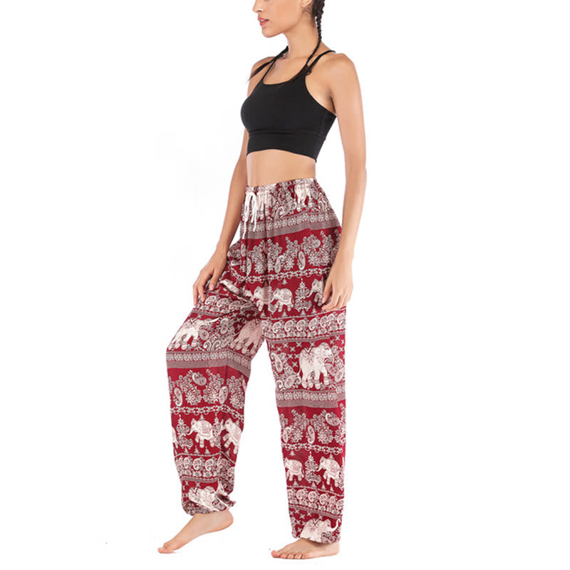 Buddha Stones Boho Loose Elephant Pattern Harem Trousers Women's Yoga Pants - image 8