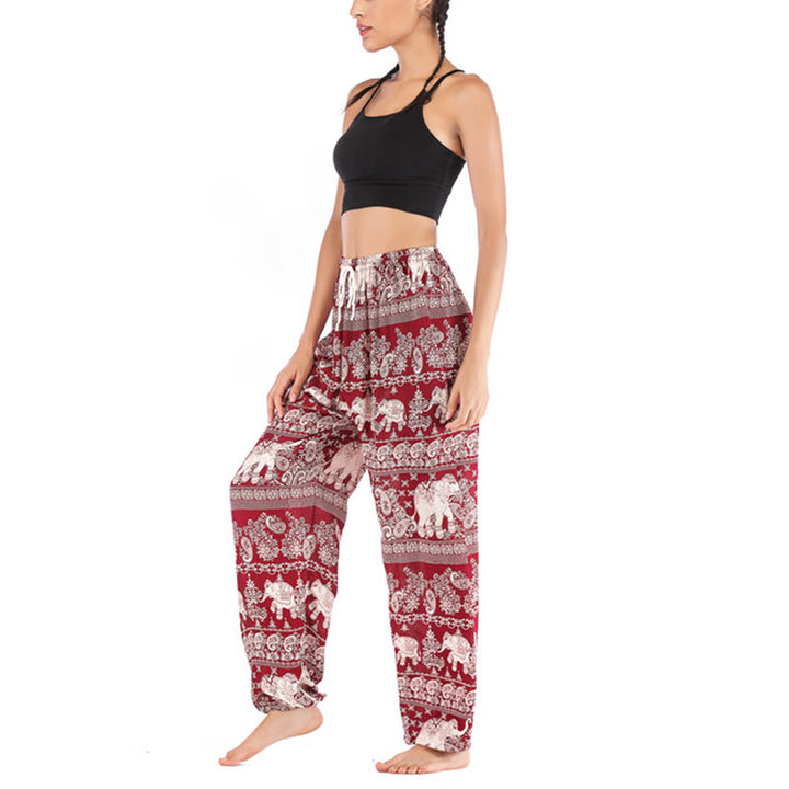Buddha Stones Boho Loose Elephant Pattern Harem Trousers Women's Yoga Pants - image 8