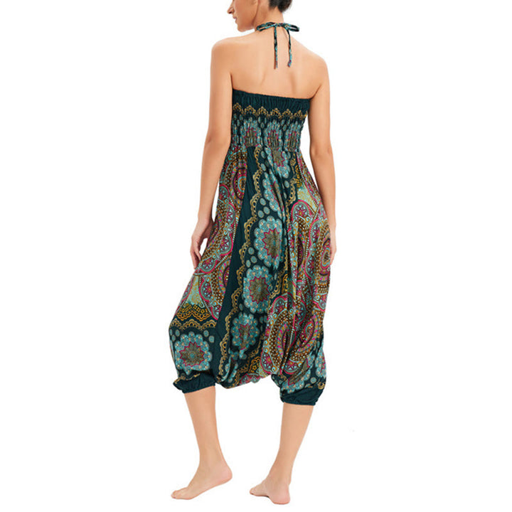 Buddha Stones Two Style Wear Mandala Flower Pattern Loose Smocked Harem Trousers Jumpsuit High Waist Pants - image 5