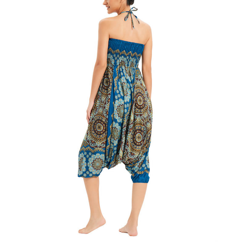 Buddha Stones Two Style Wear Mandala Flower Pattern Loose Smocked Harem Trousers Jumpsuit High Waist Pants - image 32
