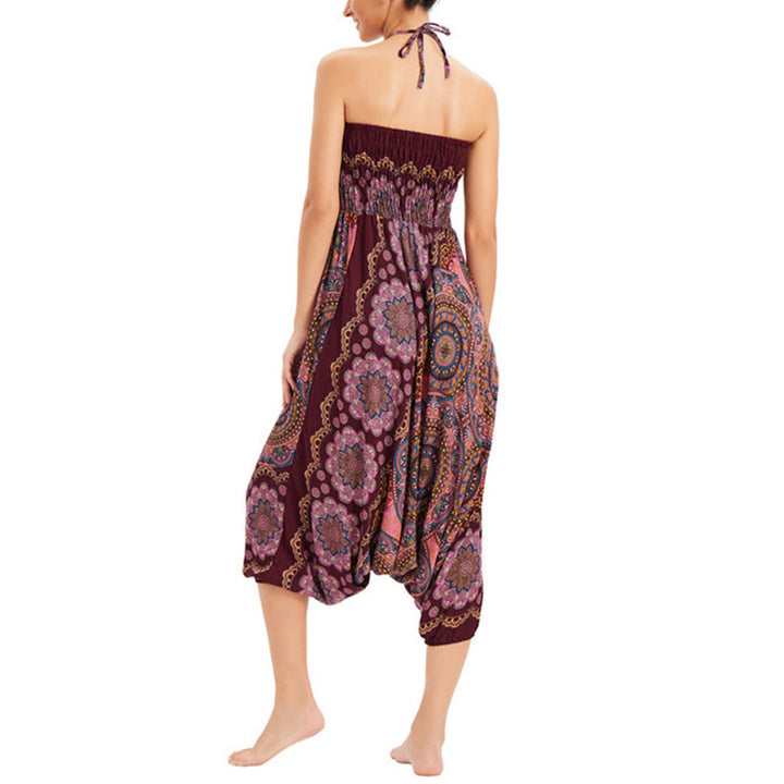 Buddha Stones Two Style Wear Mandala Flower Pattern Loose Smocked Harem Trousers Jumpsuit High Waist Pants - image 18