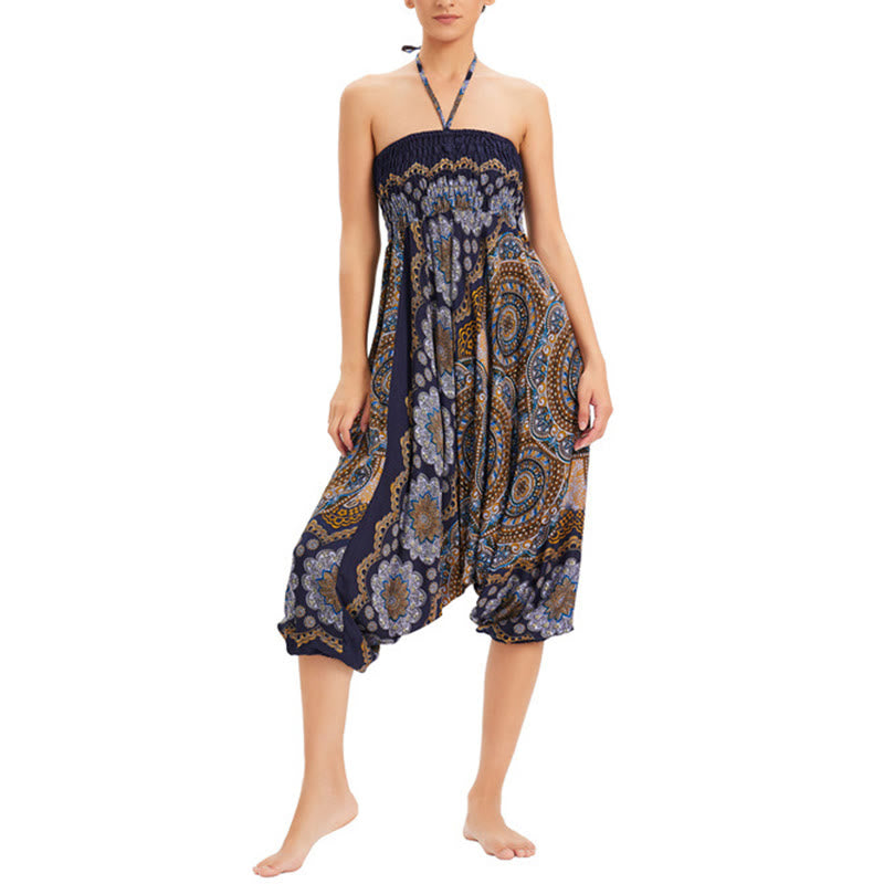 Buddha Stones Two Style Wear Mandala Flower Pattern Loose Smocked Harem Trousers Jumpsuit High Waist Pants - image 24