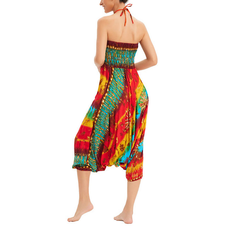 Buddha Stones Two Style Wear Gradient Colorful Loose Smocked Harem Trousers Jumpsuit High Waist Pants