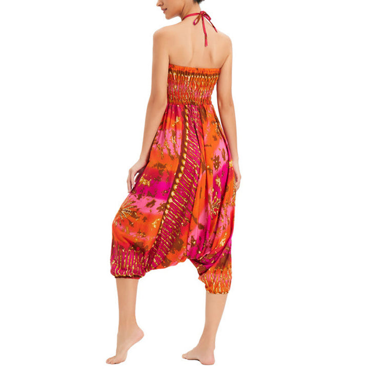 Buddha Stones Two Style Wear Gradient Colorful Loose Smocked Harem Trousers Jumpsuit High Waist Pants