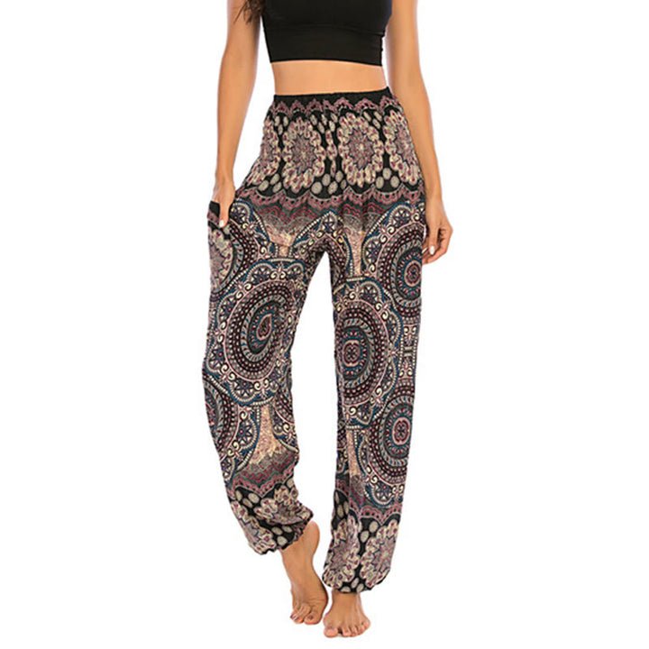 Buddha Stones Boho Loose Round Geometric Pattern Harem Trousers Women's Yoga Pants