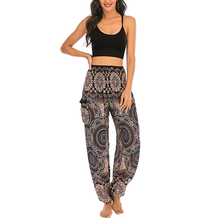 Buddha Stones Boho Loose Round Geometric Pattern Harem Trousers Women's Yoga Pants