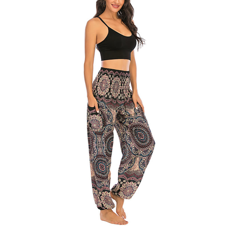 Buddha Stones Boho Loose Round Geometric Pattern Harem Trousers Women's Yoga Pants