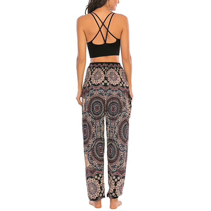 Buddha Stones Boho Loose Round Geometric Pattern Harem Trousers Women's Yoga Pants