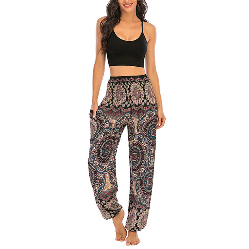 Buddha Stones Boho Loose Round Geometric Pattern Harem Trousers Women's Yoga Pants