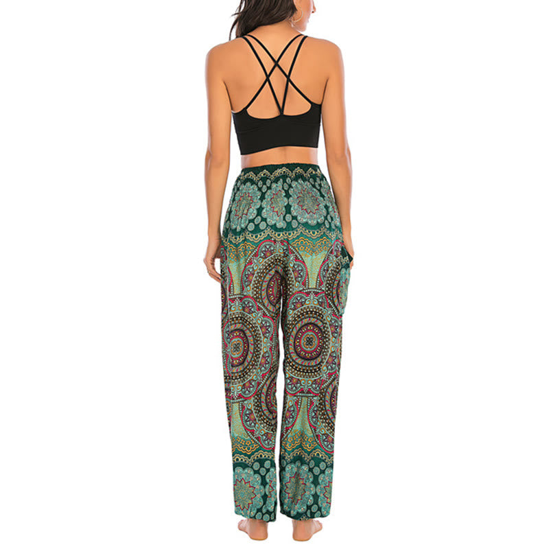 Buddha Stones Boho Loose Round Geometric Pattern Harem Trousers Women's Yoga Pants