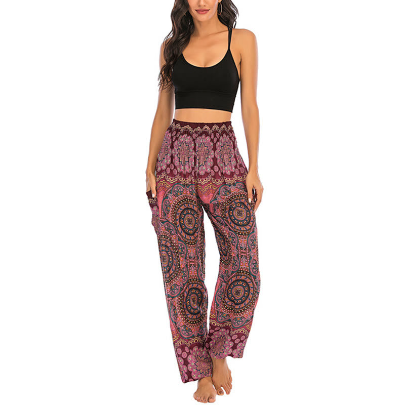 Buddha Stones Boho Loose Round Geometric Pattern Harem Trousers Women's Yoga Pants