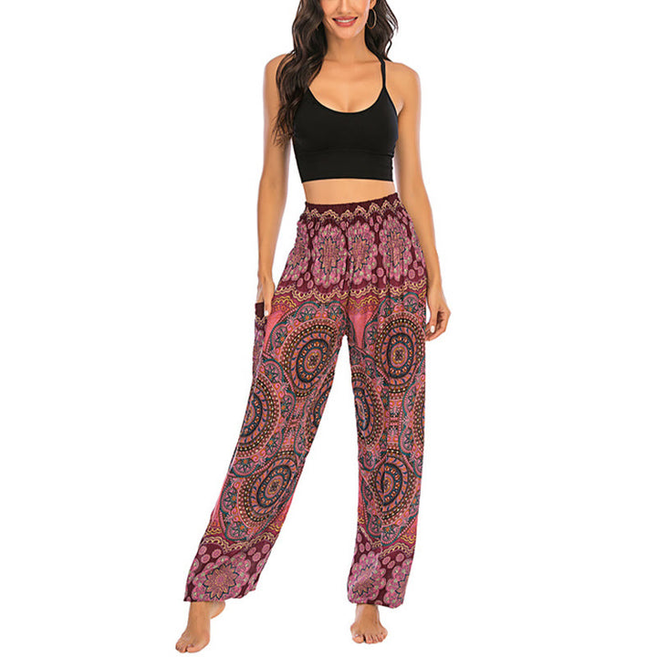 Buddha Stones Boho Loose Round Geometric Pattern Harem Trousers Women's Yoga Pants