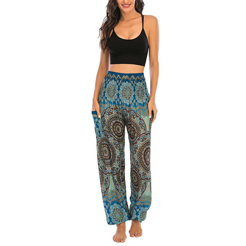 Buddha Stones Boho Loose Round Geometric Pattern Harem Trousers Women's Yoga Pants