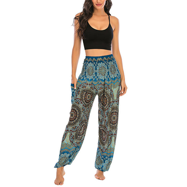 Buddha Stones Boho Loose Round Geometric Pattern Harem Trousers Women's Yoga Pants