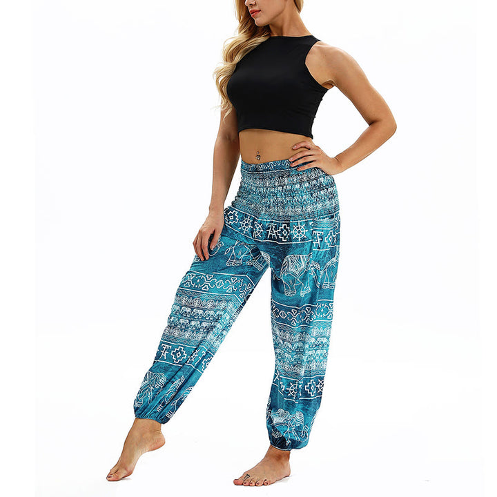 Buddha Stones Boho Loose Geometric Elephant Pattern Harem Trousers Women's Yoga Pants