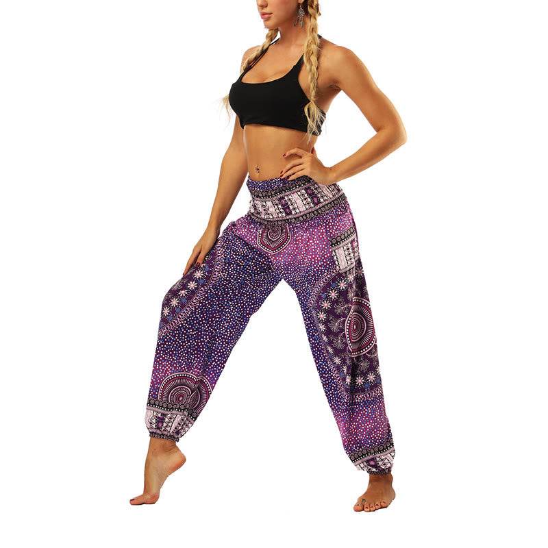 Buddha Stones Boho Loose Geometric Elephant Pattern Harem Trousers Women's Yoga Pants