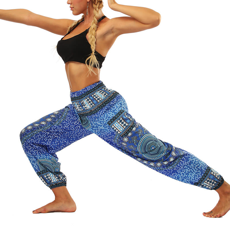 Buddha Stones Boho Loose Geometric Elephant Pattern Harem Trousers Women's Yoga Pants