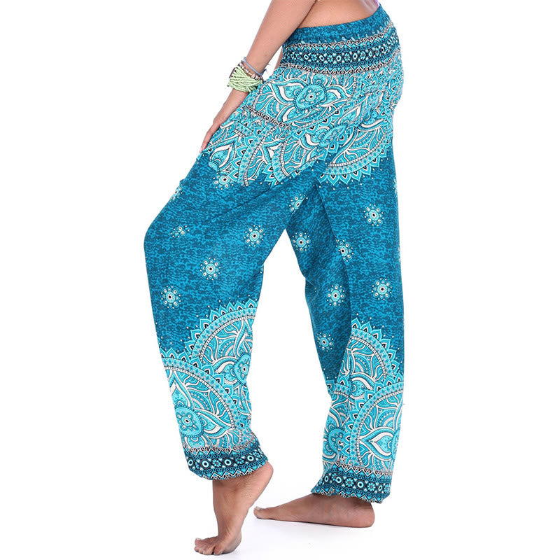 Buddha Stones Boho Loose Geometric Elephant Pattern Harem Trousers Women's Yoga Pants