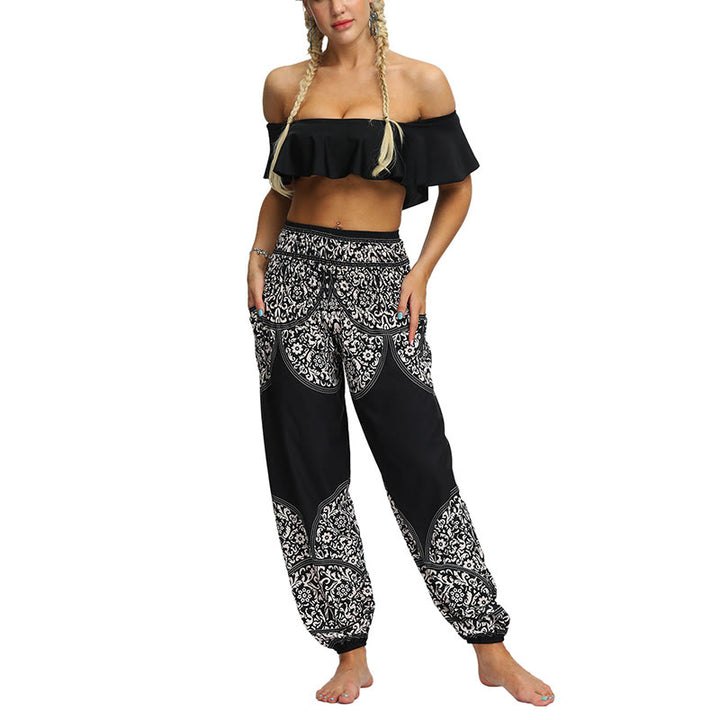 Buddha Stones Boho Loose Geometric Elephant Pattern Harem Trousers Women's Yoga Pants