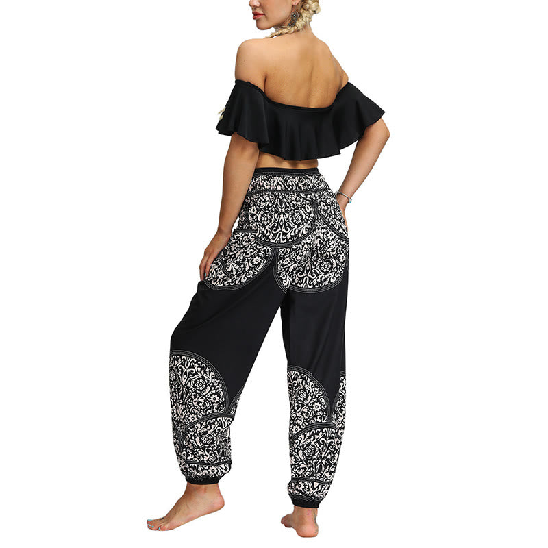 Buddha Stones Boho Loose Geometric Elephant Pattern Harem Trousers Women's Yoga Pants