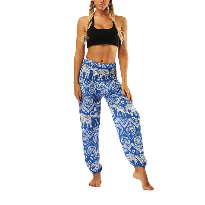 Buddha Stones Boho Loose Geometric Elephant Pattern Harem Trousers Women's Yoga Pants